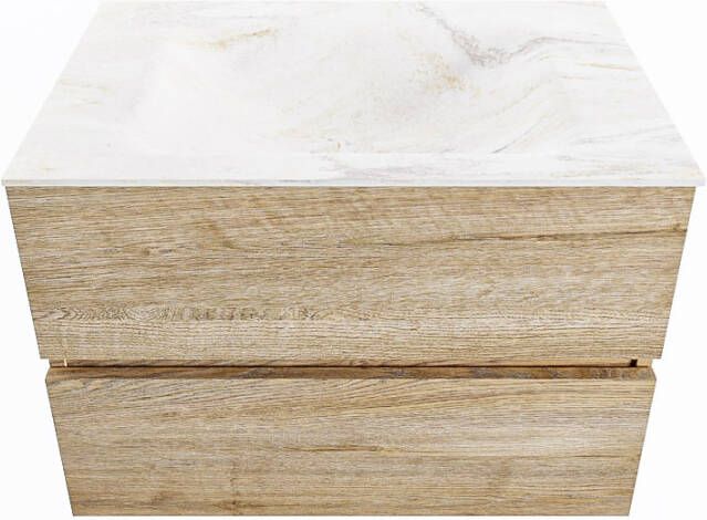 Mondiaz VICA-DLUX 70cm badmeubel onderkast Washed_Oak 2 lades. Inbouw wastafel CLOUD midden zonder kraangat kleur Frappe.