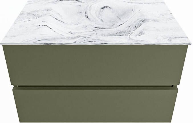 Mondiaz VICA-DLUX 80cm badmeubel onderkast Army 2 lades. Inbouw wastafel CLOUD midden 1 kraangat kleur Frappe.