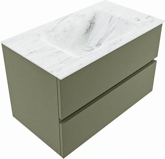 Mondiaz VICA-DLUX 80cm badmeubel onderkast Army 2 lades. Inbouw wastafel CLOUD midden zonder kraangat kleur Frappe.