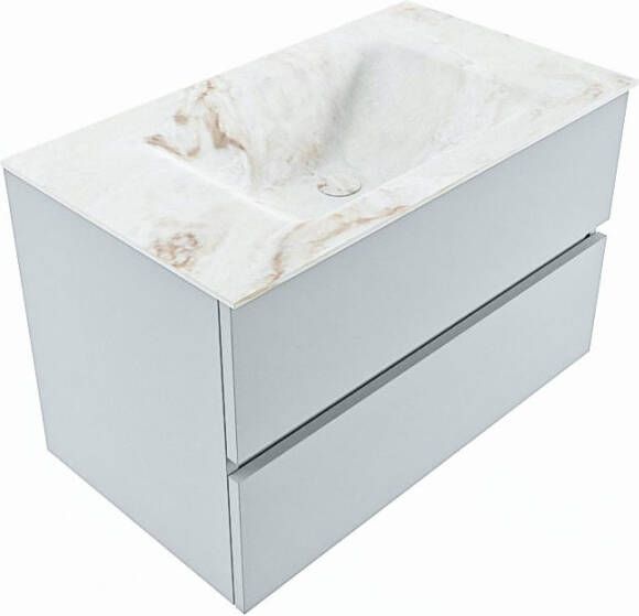 Mondiaz VICA-DLUX 80cm badmeubel onderkast Clay 2 lades. Inbouw wastafel CLOUD midden zonder kraangat kleur Ostra.