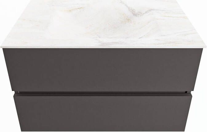 Mondiaz VICA-DLUX 80cm badmeubel onderkast Dark grey 2 lades. Inbouw wastafel CLOUD midden 1 kraangat kleur Frappe.