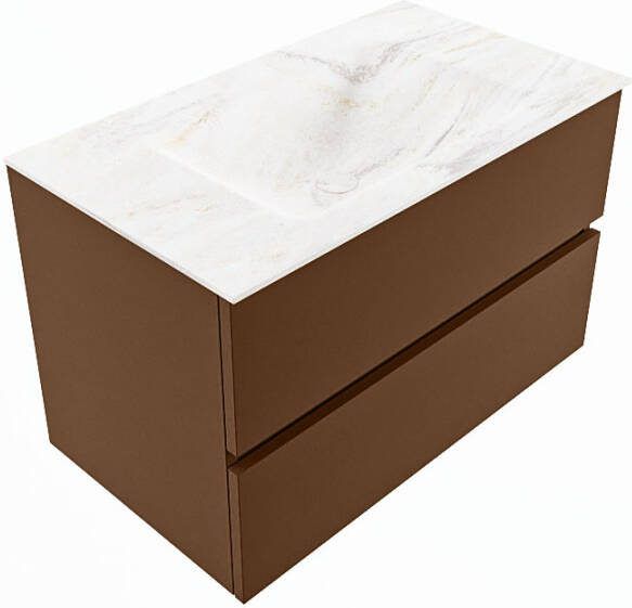Mondiaz VICA-DLUX 80cm badmeubel onderkast Rust 2 lades. Inbouw wastafel CLOUD midden zonder kraangat kleur Frappe.