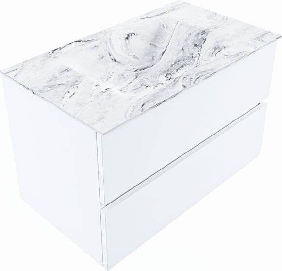 Mondiaz VICA-DLUX 80cm badmeubel onderkast Talc 2 lades. Inbouw wastafel CLOUD midden 1 kraangat kleur Frappe.