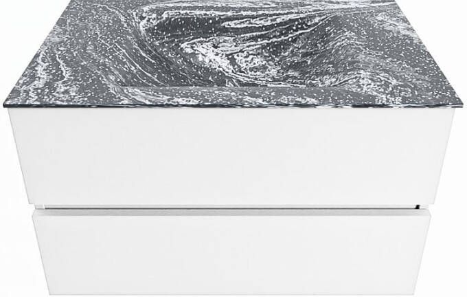 Mondiaz VICA-DLUX 80cm badmeubel onderkast Talc 2 lades. Inbouw wastafel CLOUD midden zonder kraangat kleur Frappe.
