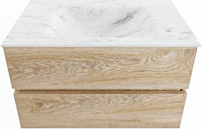 Mondiaz VICA-DLUX 80cm badmeubel onderkast Washed Oak 2 lades. Inbouw wastafel CLOUD midden 1 kraangat kleur Glace en spiegel model SPOT VDXSPSP80Was2LM1Gla