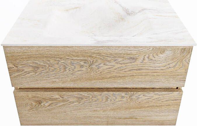 Mondiaz VICA-DLUX 80cm badmeubel onderkast Washed Oak 2 lades. Inbouw wastafel CLOUD midden zonder kraangat kleur Ostra en spiegel model SPOT