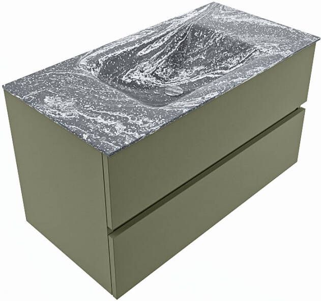 Mondiaz VICA-DLUX 90cm badmeubel onderkast Army 2 lades. Inbouw wastafel CLOUD midden 1 kraangat kleur Ostra.