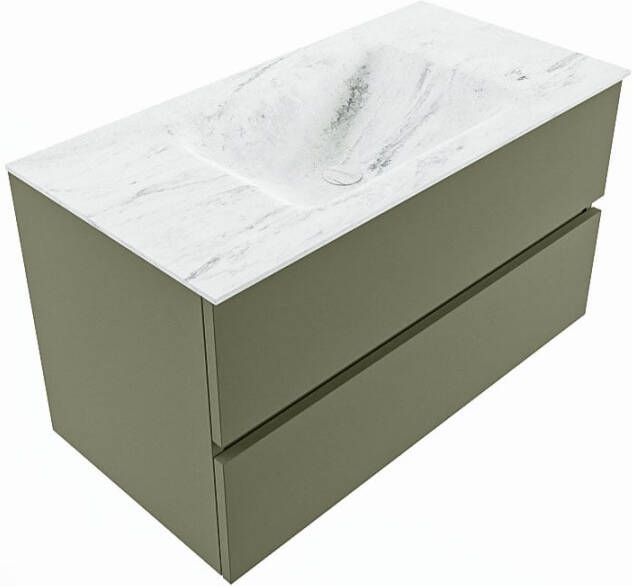 Mondiaz VICA-DLUX 90cm badmeubel onderkast Army 2 lades. Inbouw wastafel CLOUD midden zonder kraangat kleur Ostra.