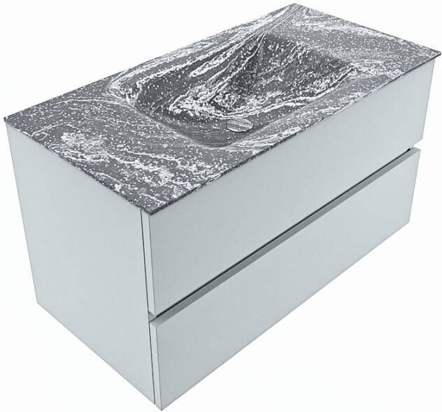 Mondiaz VICA-DLUX 90cm badmeubel onderkast Clay 2 lades. Inbouw wastafel CLOUD midden 1 kraangat kleur Frappe.