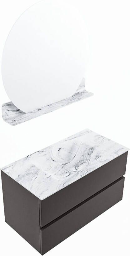 Mondiaz VICA-DLUX 90cm badmeubel onderkast Dark grey 2 lades. Inbouw wastafel CLOUD midden zonder kraangat kleur Frappe.
