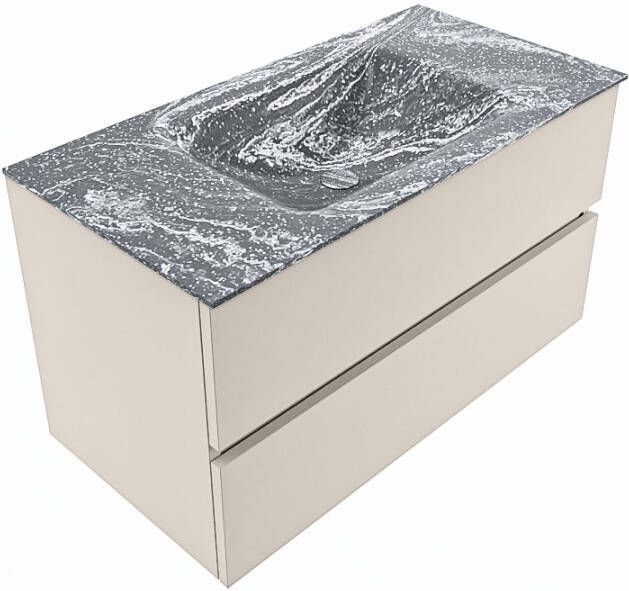 Mondiaz VICA-DLUX 90cm badmeubel onderkast Linen 2 lades. Inbouw wastafel CLOUD midden zonder kraangat kleur Glace.
