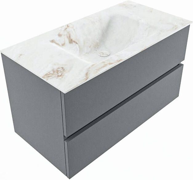 Mondiaz VICA-DLUX 90cm badmeubel onderkast Plata 2 lades. Inbouw wastafel CLOUD midden 1 kraangat kleur Opalo.