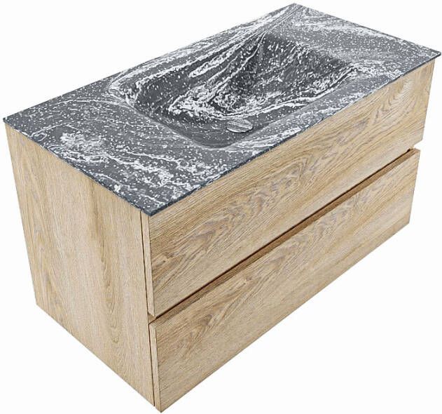Mondiaz VICA-DLUX 90cm badmeubel onderkast Washed Oak 2 lades. Inbouw wastafel CLOUD midden 1 kraangat kleur Glace.