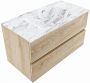 Mondiaz VICA-DLUX 90cm badmeubel onderkast Washed Oak 2 lades. Inbouw wastafel CLOUD midden zonder kraangat kleur Glace. - Thumbnail 1