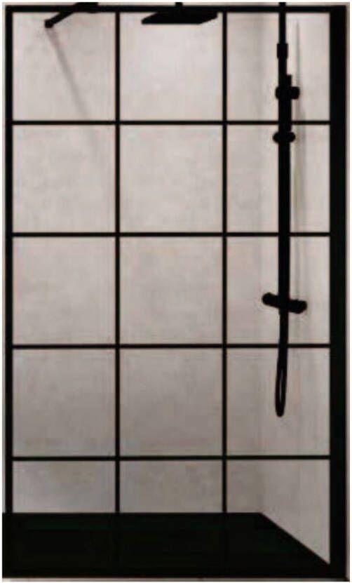 Novellini Inloopdouche Kuadra H Squares 90x200 cm Helder Glas Mat Zwart Raster