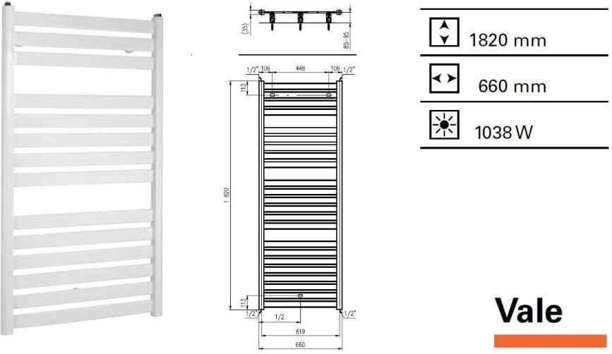 Plieger Vela designradiator horizontaal 1820x660mm 1038W antraciet metallic 7252593