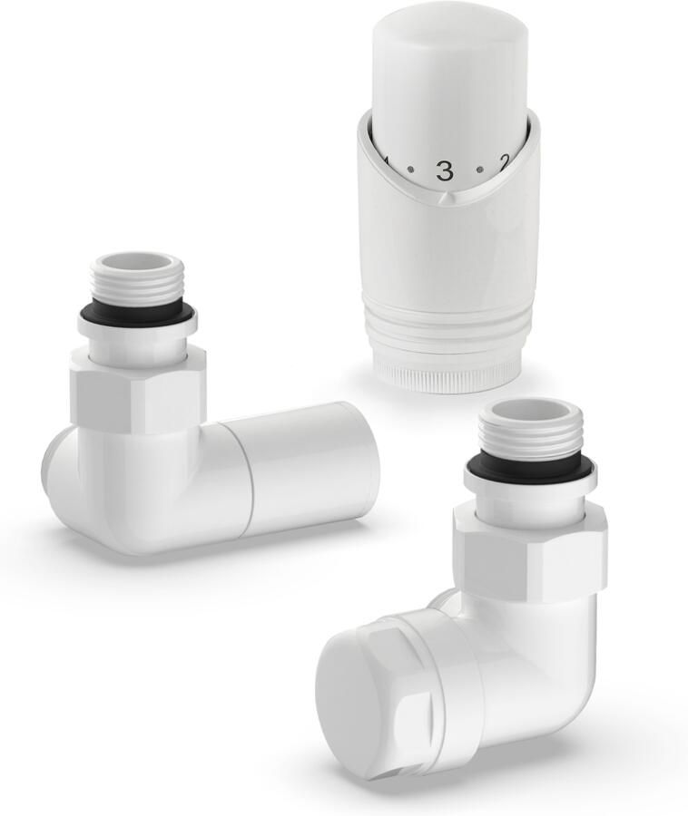 Plieger Aansluitset Dubbele Zijaansluiting Radiator Valvola Haaks Wit