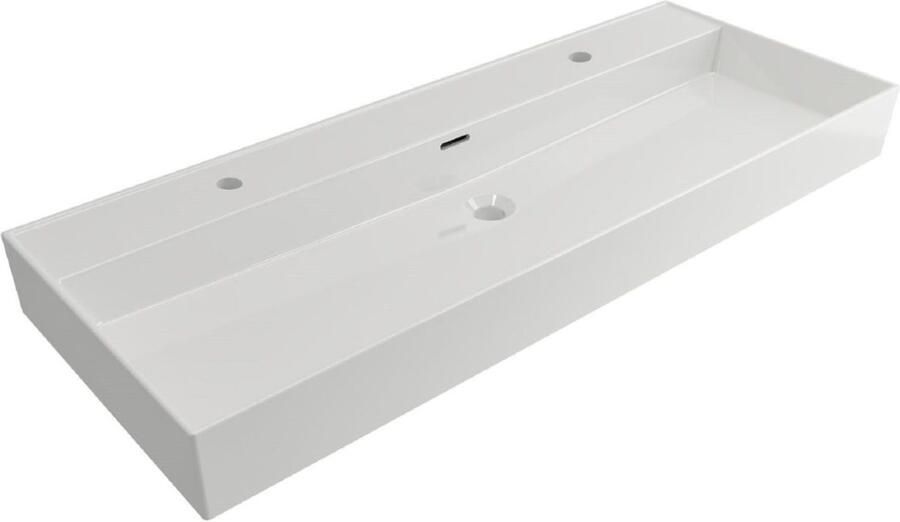 Brauer Lunar meubelwastafel 131x13x46.5cm met overloop 1 wasbak 2 kraangaten keramiek glans wit WT-LU120-12HW