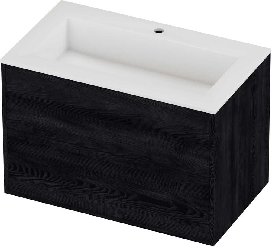 Proline Aristo Badmeubel Polystone Elegant 1 Kraangat Voor Grepen 80x46x54 cm Glans Wit Black Oak