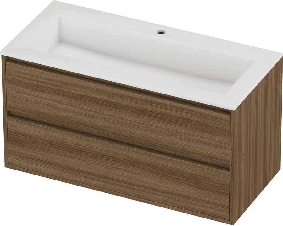 Proline Aristo Badmeubelset Polystone Elegant 1 Gat 100x46x54 cm Glans Wit Caramel Walnut