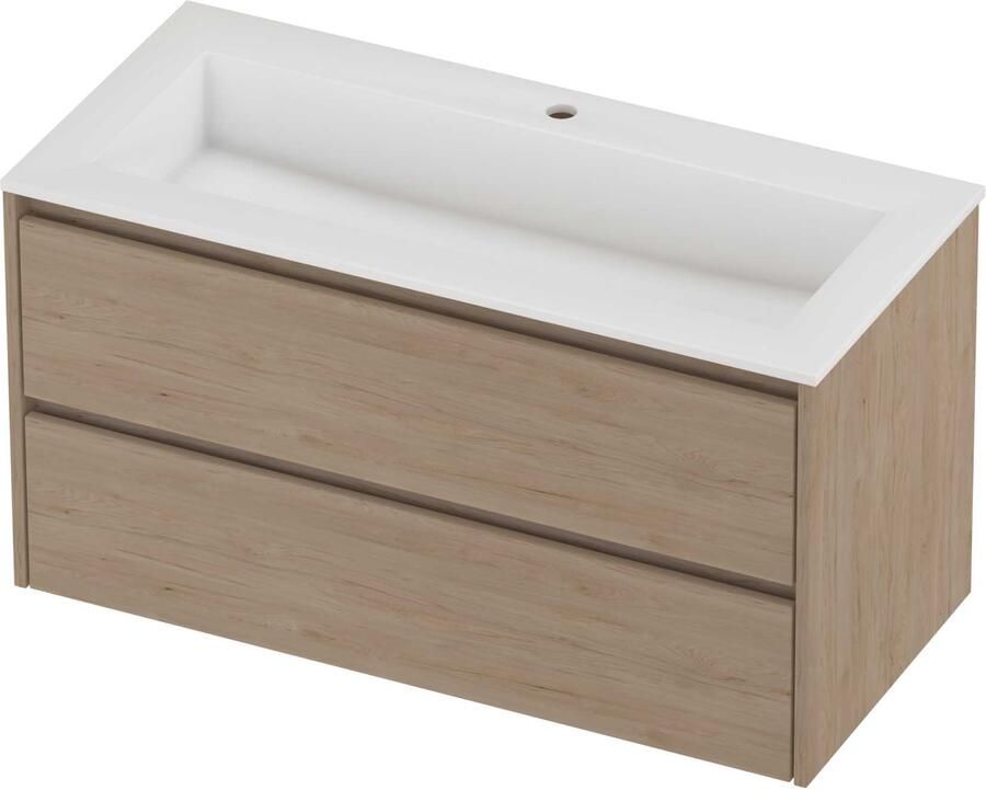 Proline Aristo Badmeubelset Polystone Elegant 1 Gat 100x46x54 cm Glans Wit Ideal Oak