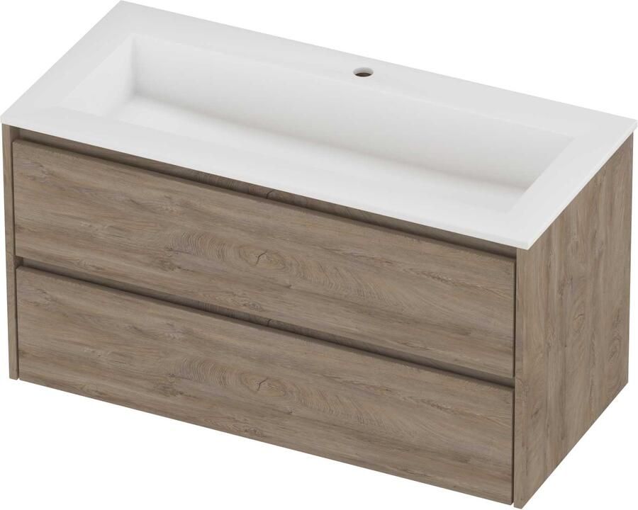 Proline Aristo Badmeubelset Polystone Elegant 1 Kraangat 100x46x54 cm Mat White Raw Oak