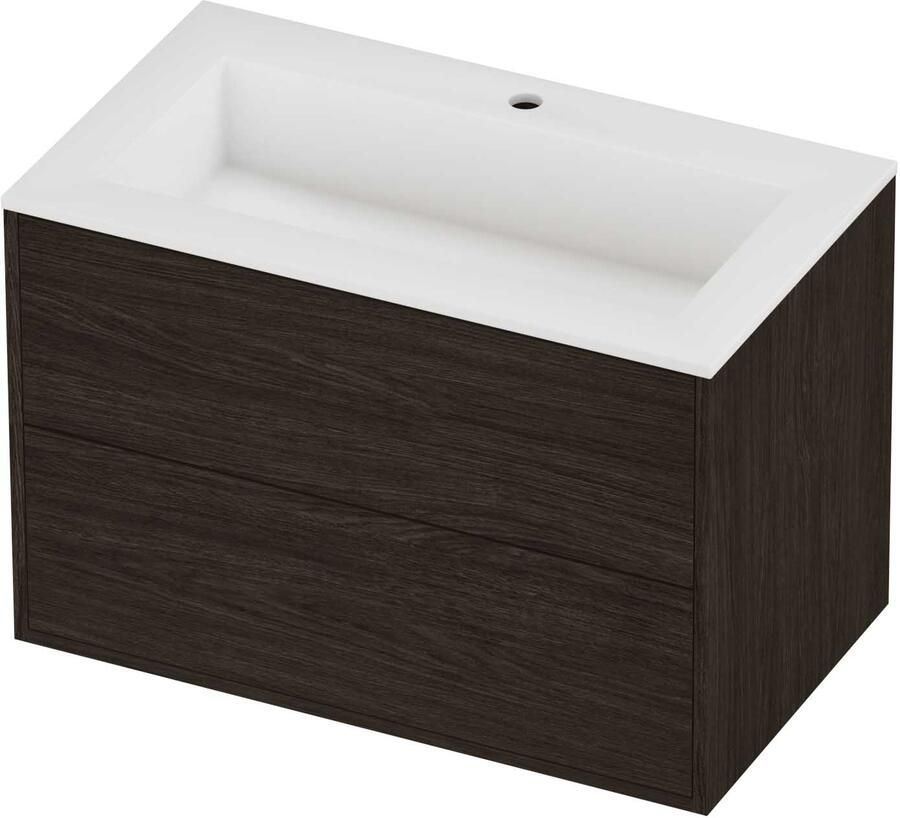 Proline Aristo Badmeubelset Polystone Elegant 1 Kraangat 80x46x54 cm Mat White Mokka Oak