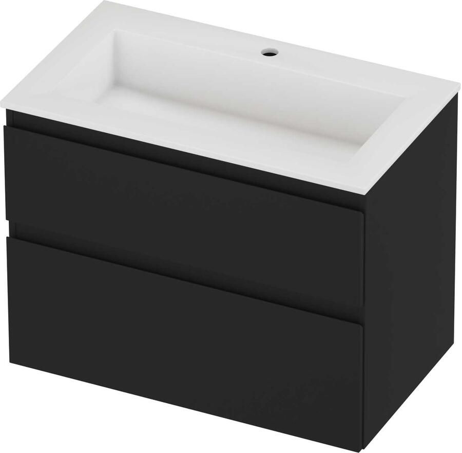 Proline Aristo Badmeubelset Polystone Elegant 1 Kraangat 80x46x62 cm Glans Wit Mat Zwart