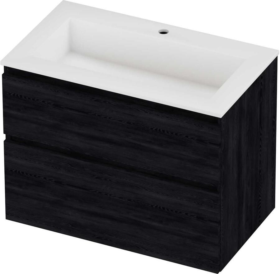 Proline Aristo Badmeubelset Polystone Elegant 1 Kraangat 80x46x62 cm Mat White Black Oak