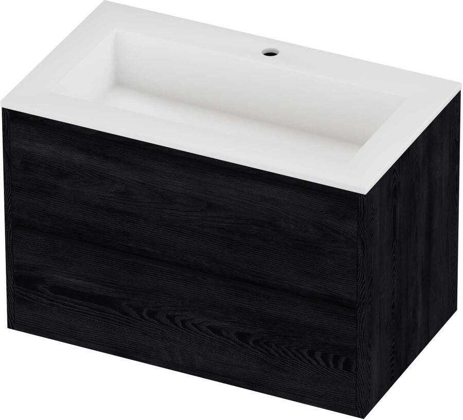Proline Aristo Badmeubelset Polystone Elegant 1 Kraangat Greeploos 80x46x54 cm Mat White Black Oak