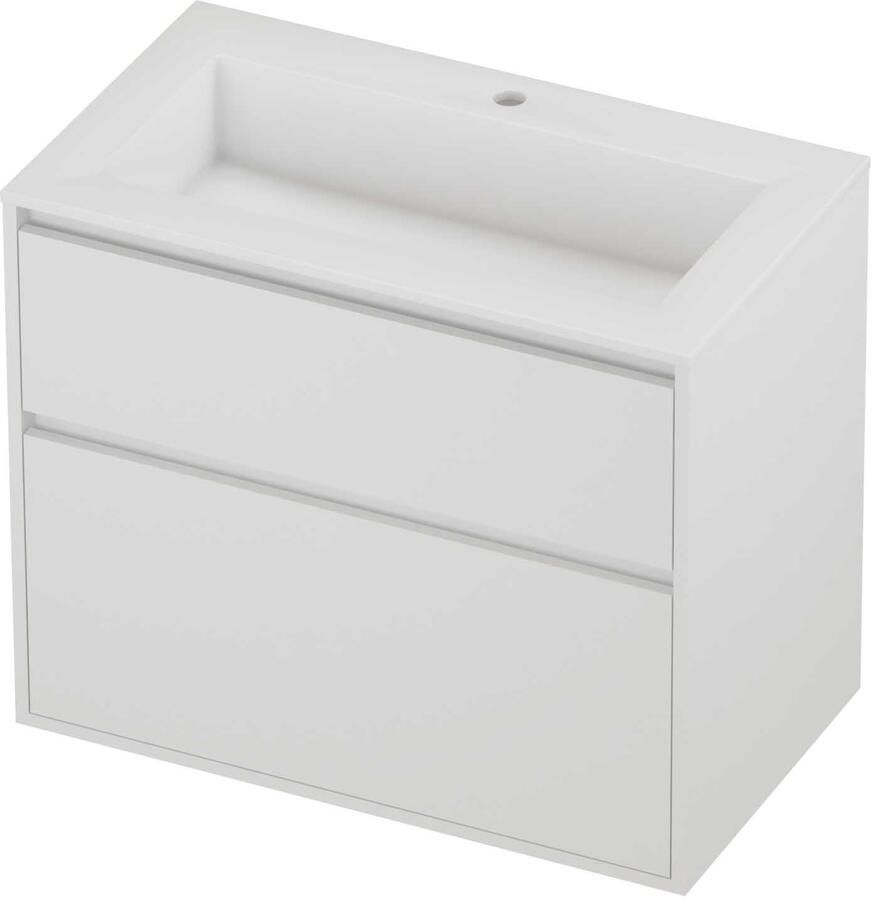 Proline Aristo Badmeubelset Polystone Elegant 1 Kraangat Greeploos 80x46x67 cm Glans Wit Mat White