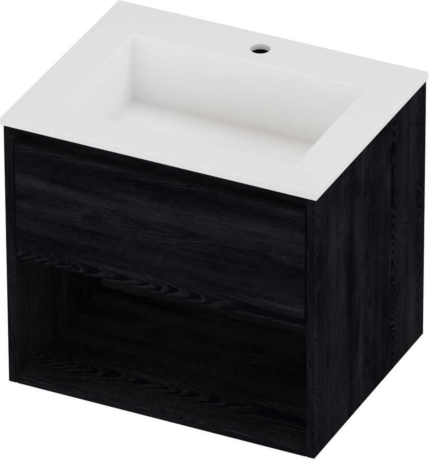 Proline Aristo Badmeubelset Polystone Elegant 1 Kraangat Met Schap 60x46x54 cm Mat White Black Oak