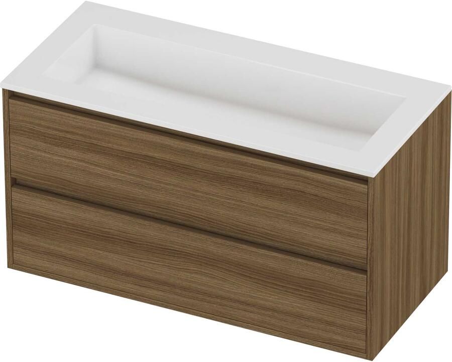 Proline Aristo Badmeubelset Polystone Elegant 100x46x54 cm Glans Wit Caramel Walnut