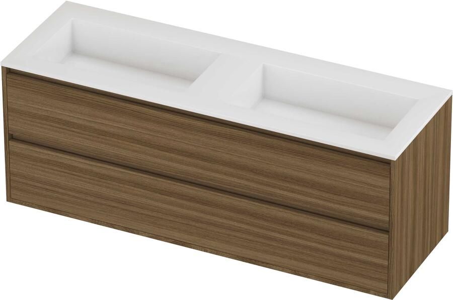 Proline Aristo Badmeubelset Polystone Elegant 140x46x54 cm Glans Wit Caramel Walnut - Foto 1
