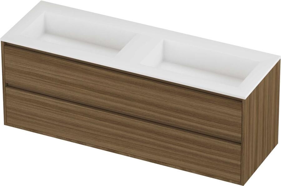 Proline Aristo Badmeubelset Polystone Elegant 140x46x54 cm Mat White Caramel Walnut