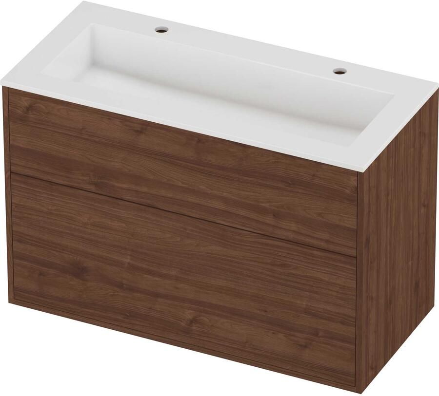 Proline Aristo Badmeubelset Polystone Elegant 2 Gaten 100x46x67 cm Glans Wit Indian Walnut