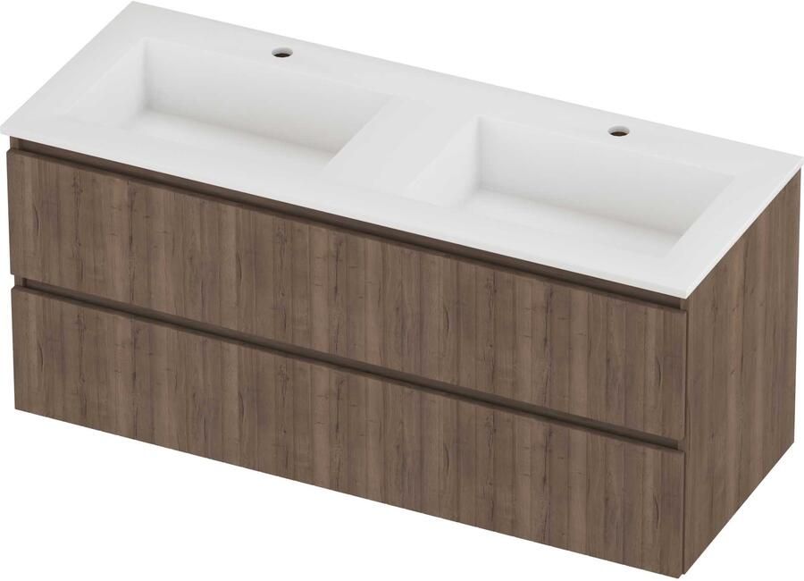Proline Aristo Badmeubelset Polystone Elegant 2 Gaten 120x46x54 cm Mat White Terra Oak