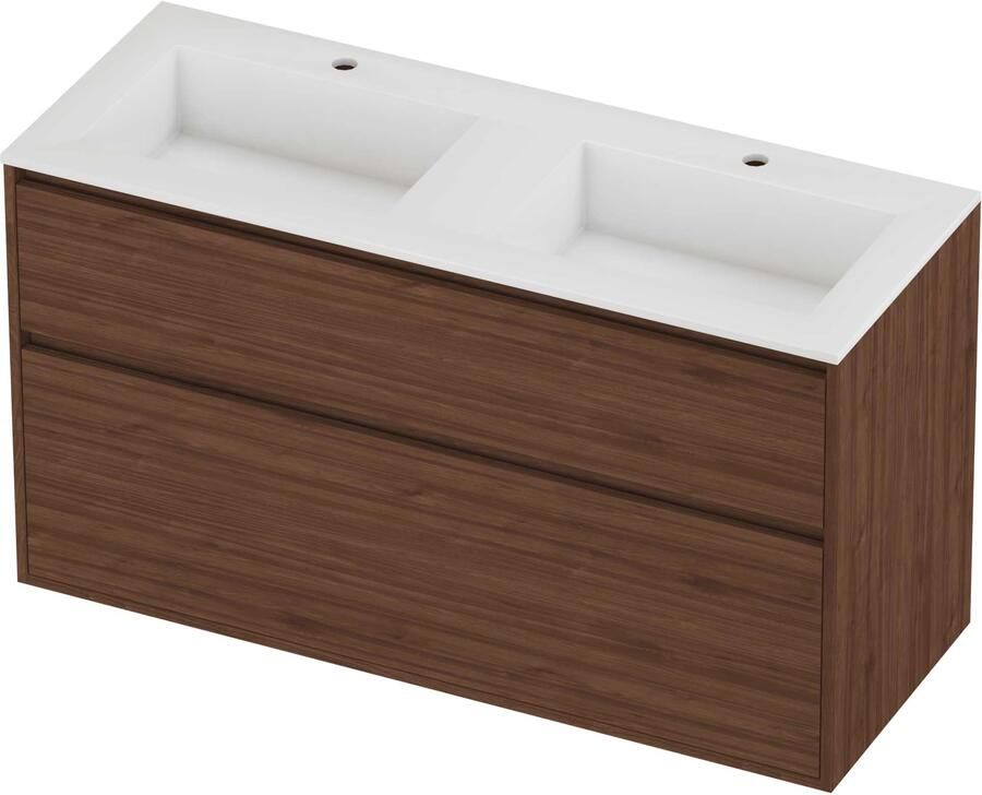 Proline Aristo Badmeubelset Polystone Elegant 2 Gaten 120x46x67 cm Glans Wit Indian Walnut