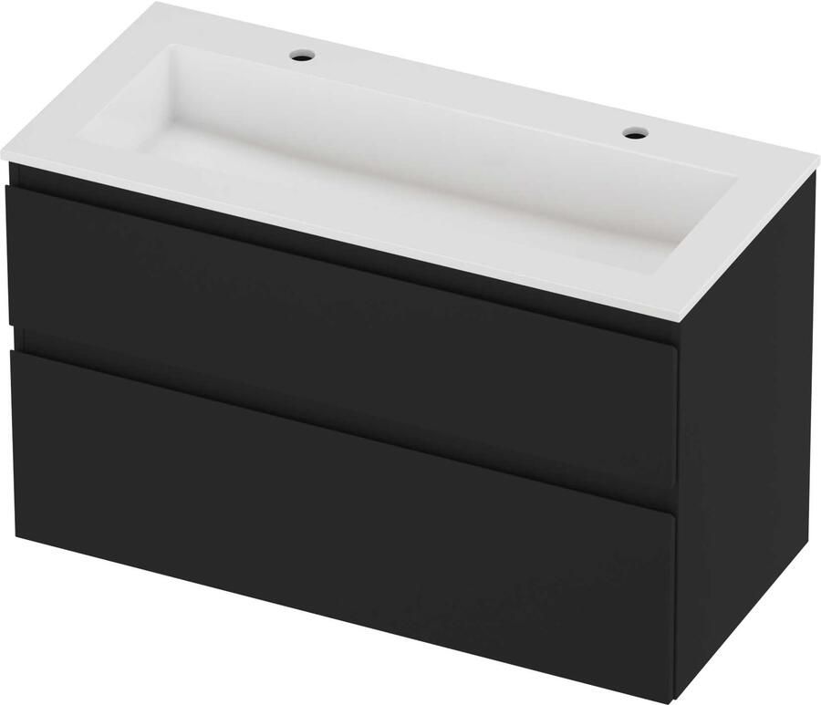 Proline Aristo Badmeubelset Polystone Elegant 2 Kraangaten 100x46x62 cm Glans Wit Mat Zwart