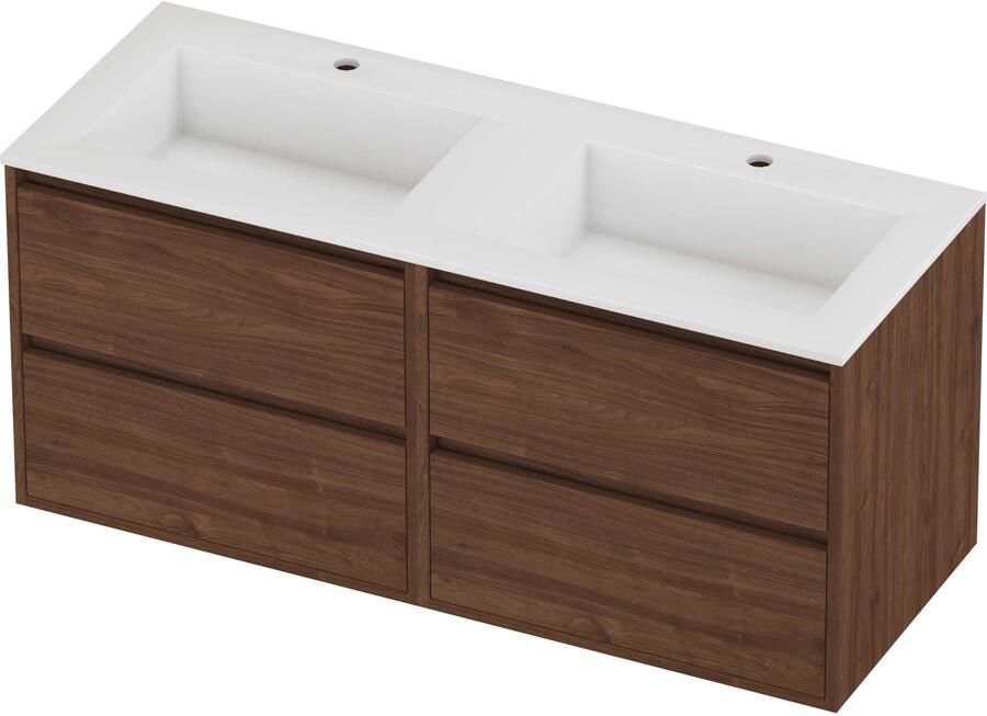 Proline Aristo Badmeubelset Polystone Elegant 4 Laden 120x46x54 cm Glans Wit Indian Walnut