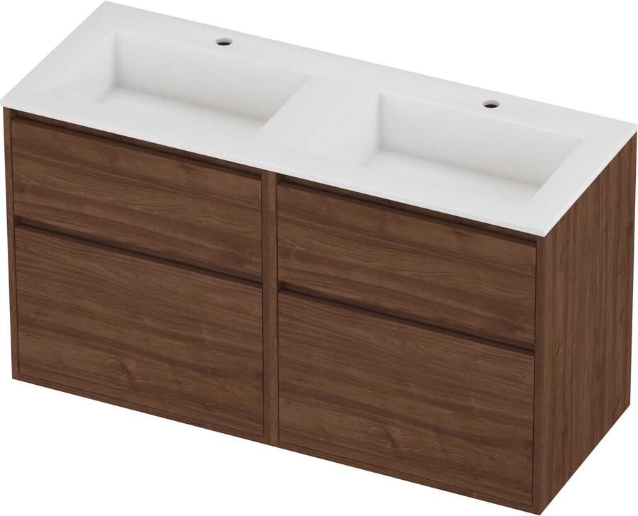 Proline Aristo Badmeubelset Polystone Elegant 4 Laden 120x46x67 cm Glans Wit Indian Walnut