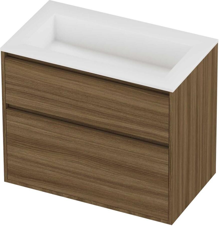 Proline Aristo Badmeubelset Polystone Elegant 80x46x67 cm Mat White Caramel Walnut