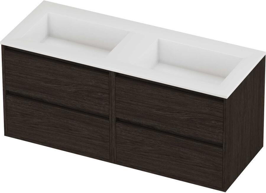 Proline Aristo Badmeubelset Polystone Elegant Dubbel 120x46x54 cm Glans Wit Mokka Oak