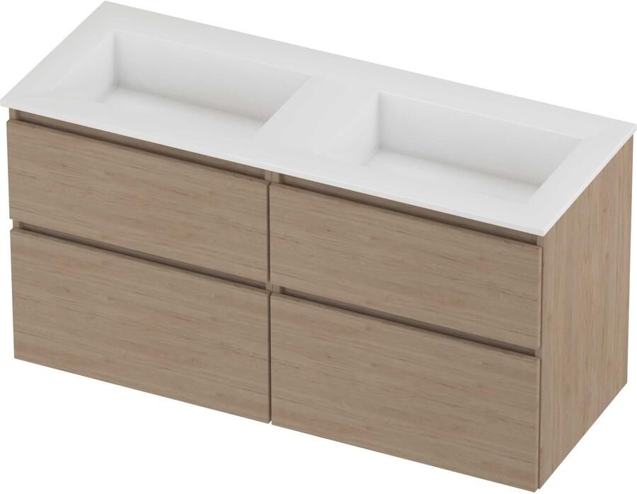 Proline Aristo Badmeubelset Polystone Elegant Dubbel 120x46x62 cm Glans Wit Ideal Oak