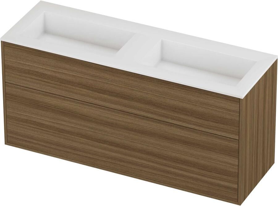 Proline Aristo Badmeubelset Polystone Elegant Dubbel 140x46x67 cm Glans Wit Caramel Walnut