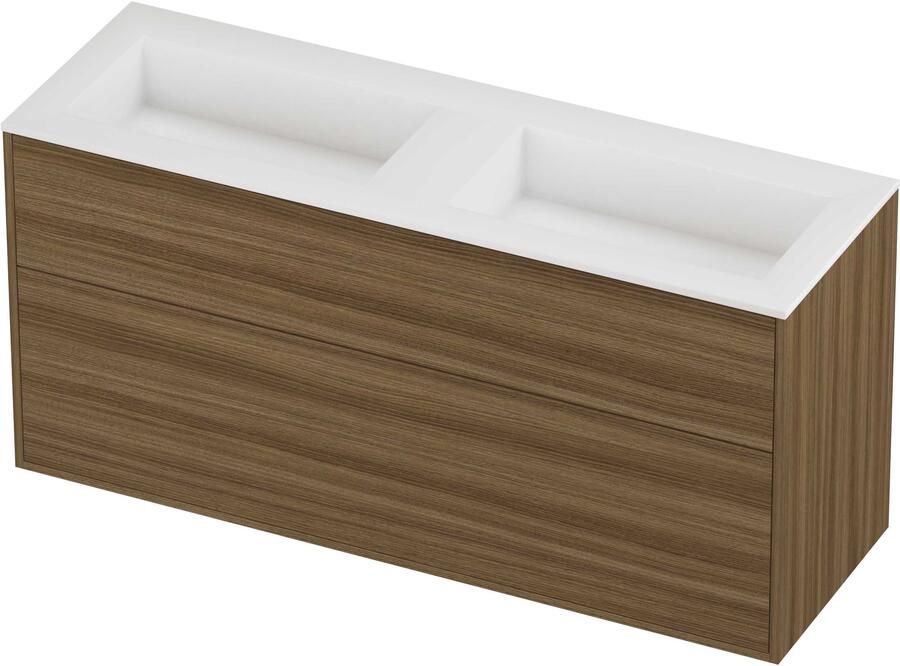 Proline Aristo Badmeubelset Polystone Elegant Dubbel 140x46x67 cm Mat White Caramel Walnut