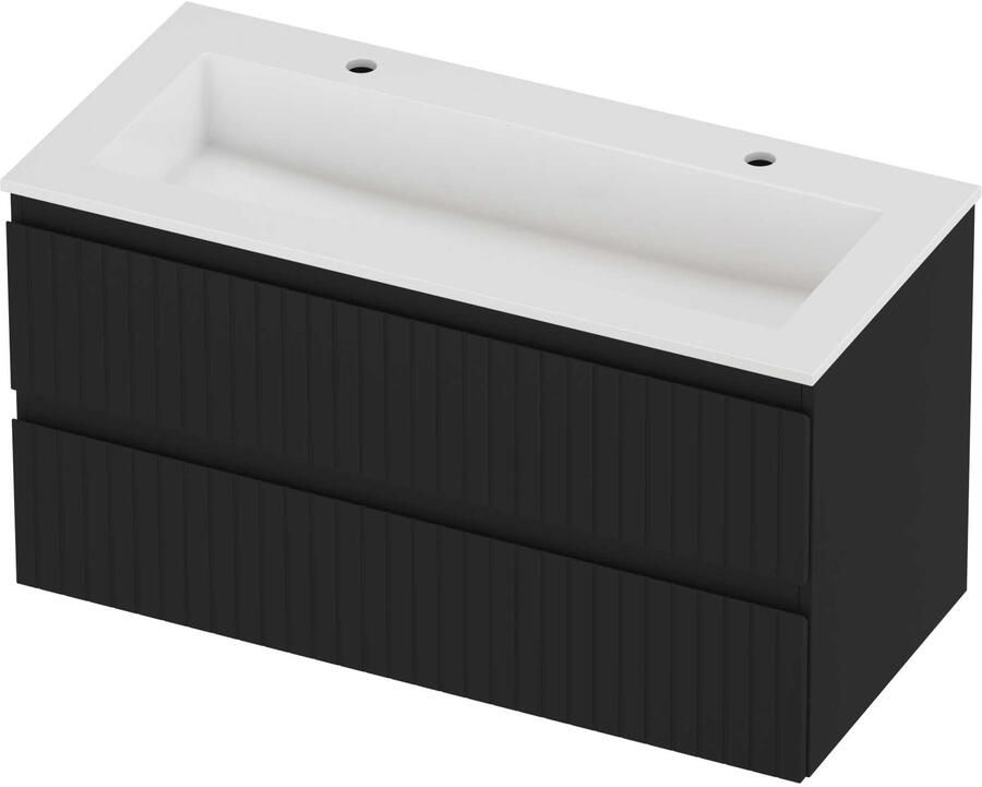 Proline Aristo Badmeubelset Polystone Elegant Gefreesd 100x46x54 cm Glans Wit Mat Zwart