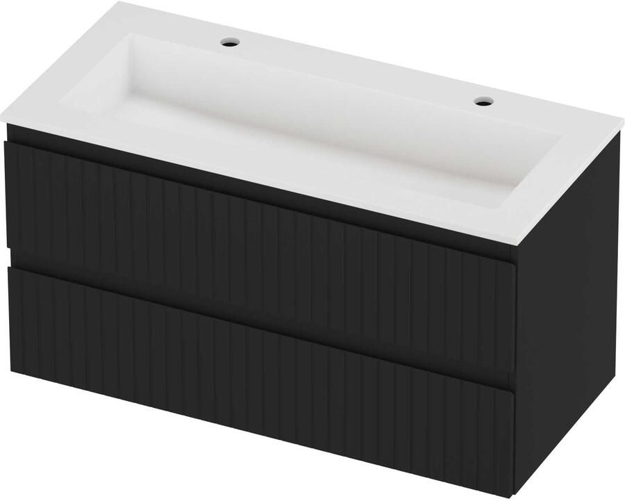 Proline Aristo Badmeubelset Polystone Elegant Gefreesd 100x46x54 cm Mat White Mat Zwart