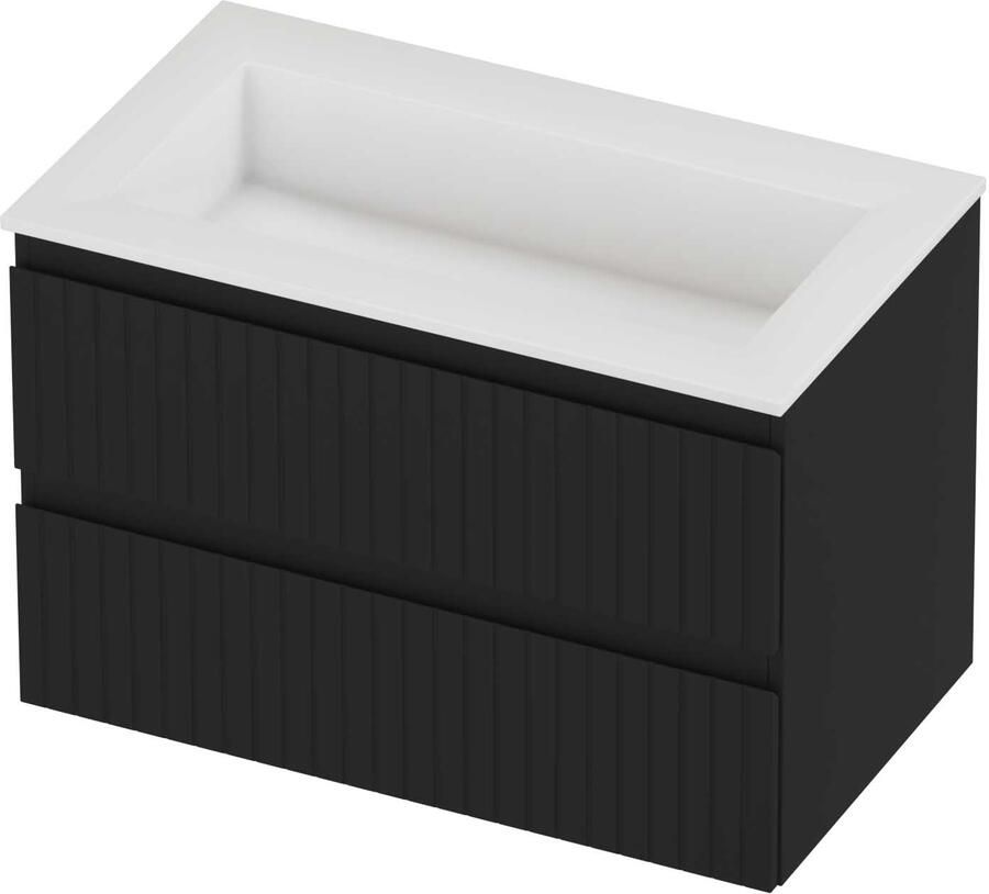 Proline Aristo Badmeubelset Polystone Elegant Gefreesd 80x46x54 cm Glans Wit Mat Zwart