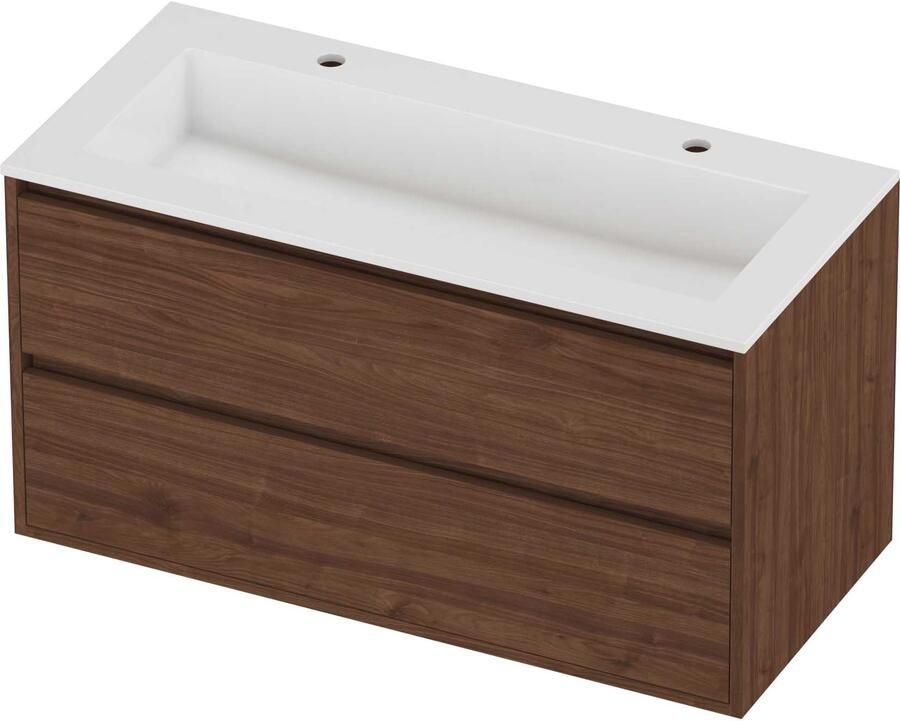 Proline Aristo Badmeubelset Polystone Elegant Greeploos 100x46x54 cm Glans Wit Indian Walnut